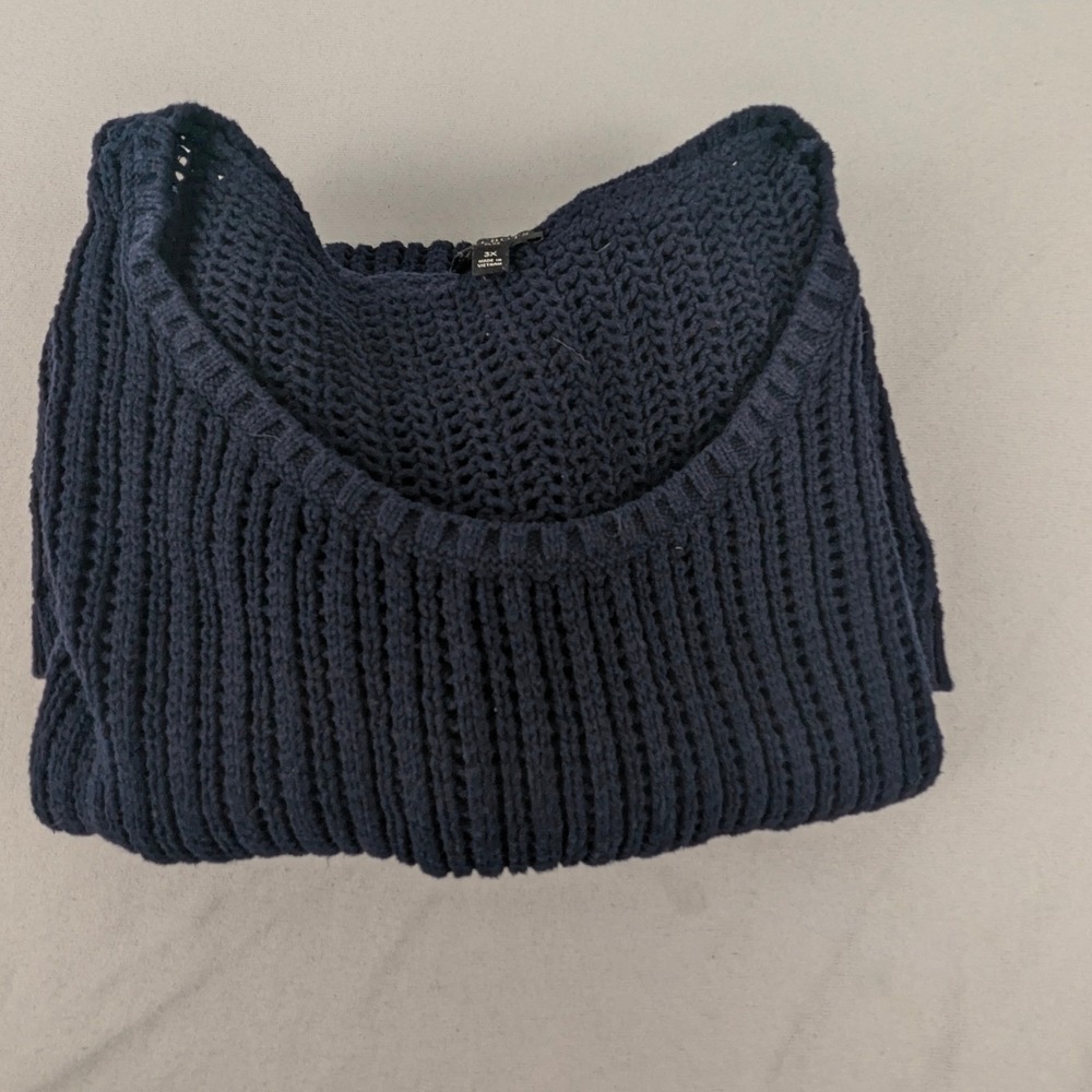 Talbots Plus Womens 3X Navy Blue 100% Cotton Open Knit Ribbed Pullover Sweater - Picture 11 of 12